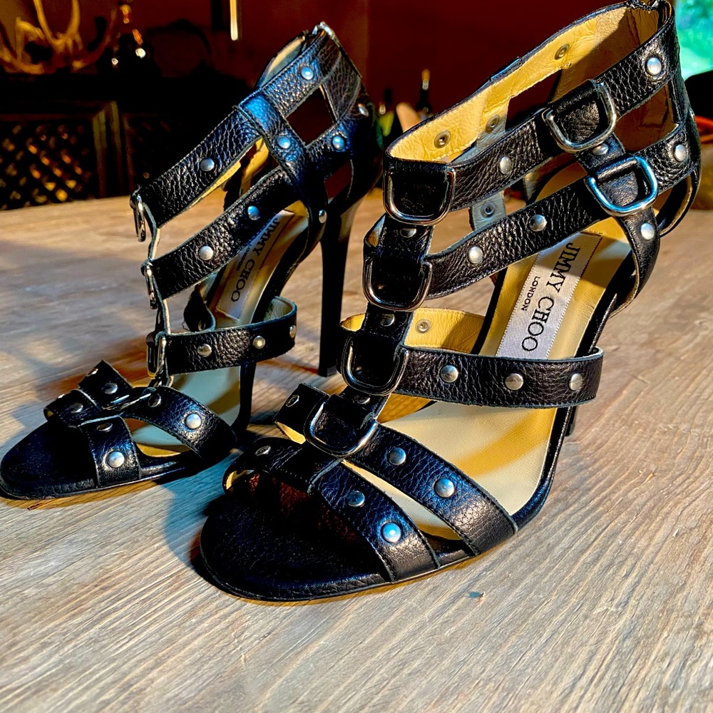 Jimmy Choo caged leather heels with hardware size 6.5